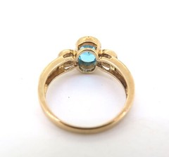.Sparkling Faceted Topaz & CZ Trilogy 9ct Yellow Gold Dress Ring Size O1/2 3.7g