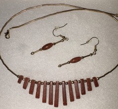 Handmade Goldstone Necklace & Matching Earrings Graduated Bar Beads Artisan
