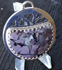 TIFFANY STONE PENDANT HANDMADE SET IN STERLING SILVER BRIGHT PURPLE VEINED A++