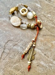 Bohemian Bracelet MOP, African Bone, Glass, Brass, and Vintage Resin Beads
