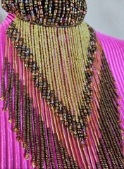 Brown Beaded Fringe Choker Necklace, Gold Beaded Tribal Necklace, Necklace Set