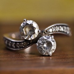Size 7, vintage Sterling 925 silver anniversary engagement ring with cluster cz