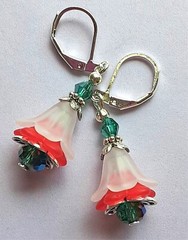 RED GREEN WHITE acrylic FLOWER crystal earring SP LEVER BACK