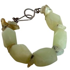 Chunky Pale Green Gemstone Bead Statement Bracelet Bohemian Hook Clasp