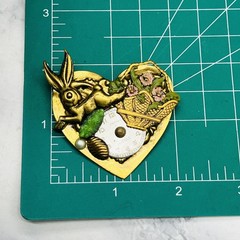 Vintage Perfex Brass Enamel Rabbit Heart Watch Face Brooch Pin Multicolor Womens