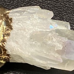 Handcrafted Angel Quartz Turquoise Gold Metal Pendant 3” Natural Gemstone USA