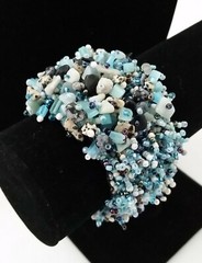 Handmade Bracelet GLASS BEADS AQUA BLUE TURQUOISE PEACOCK BEIGE JASPER 6 inch