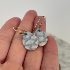 Artisan Ceramic Blue Gold Glaze Drop Earrings Handmade Art Pottery Cloud Pastel