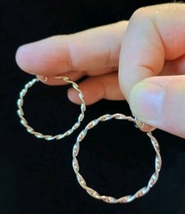 Taxco Modernist 1½»Dia. Spiral Twist Hoop Post Earrings 5.9g 925 Sterling Silver