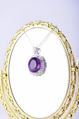 S925 Sterling Silver Oval Cut Natural Uruguay Amethyst Pendant,25x38mm