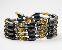 Set of 2 Hematite Beaded Bracelets Wraparound Magnetic Jewelry Silver Turquoise