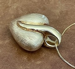 Italy Gold Vermeil 925 Reversible Polished/ Brushed Heart Pendant Necklace 18”in