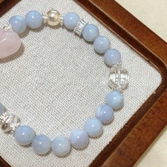 Handmade Rose Quartz Heart & Purple Chalcedony Bracelet | moon dangle 8mm