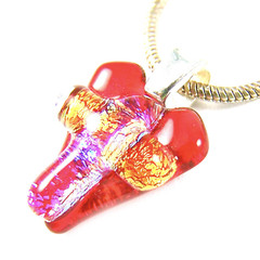 HEART & Cross Dichroic Glass PENDANT Ruby Red Pink Orange 1/2″ 12mm Silver Bail