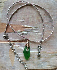 Green Sea Glass Necklace Surf Tumbled Dainty Sweet Girl Woman teen Hawaii Pink