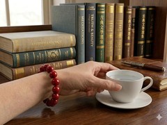 Natural Cinnabar Bracelet – 10mm Round Beads – 7.5″ – Vermilion Red D1413
