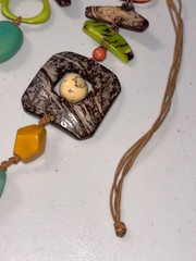 Boho Statement Necklace Coconut Shell Tagua Nut Wood Bead Adjustable Cord Multic