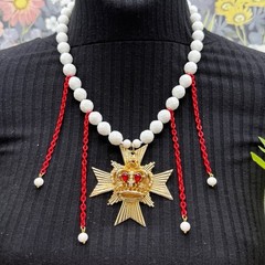 Adorned Crown Jewelry assemblage Maltese cross crown red rhinestone necklace