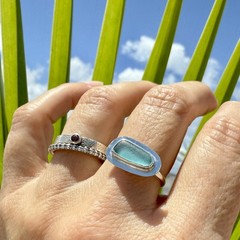 Aqua Teal Genuine Caribbean Sea Glass Sterling Silver Ring Size 8