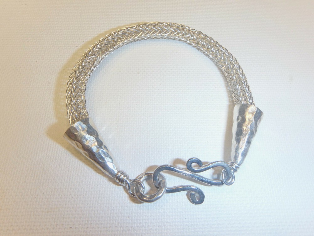 925 Bracelet Viking Knit Double Weave Handmade Sterling Silver Hammered 7 3/4″