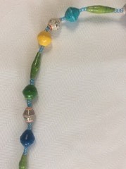 Paper Wrapped Beaded Necklace 80in. MultiColored with Small Blue Beads Africa
