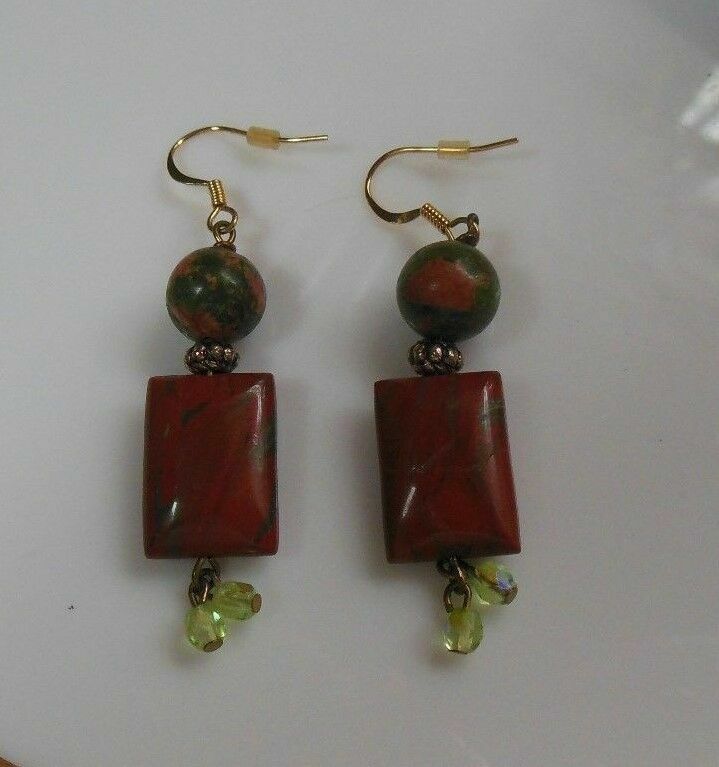 Gold-tone Unikite Dangle Hook Earrings