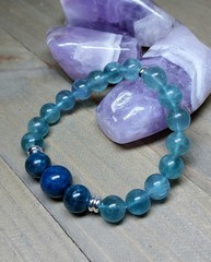 Blue Fluorite Bracelet With Blue Apatite, One Of A Kind Crystal Healing, 6.50″