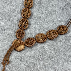 Vintage Handmade Wood Seed Necklace Boho Adjustable Natural Beads 13in Long