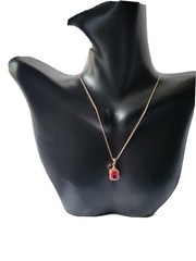 EMERALD CUT RED SPINEL PENDANT/14KT ROSE GOLD CLAD STERLING SILVER NECKLACE