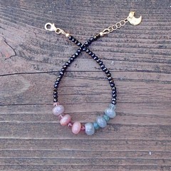 Handmade Natural Black Spinel , Emerald Sapphire Bracelet 14K Gold Filled 7.15″