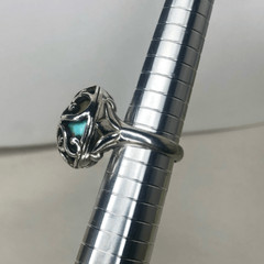 BARSE Turquoise Cabochon Sterling Silver Scroll Cage Ring Sz 7-1/2 VINTAGE