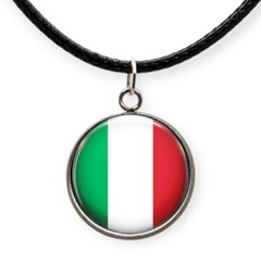 Italy Flag Country Pride Travel Glass Top Pendant On Black Cord Necklace