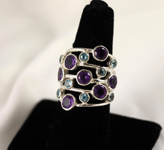 Sterling Silver Ring Amethyst Blue Topaz Gemstone Handcrafted Size 6.5