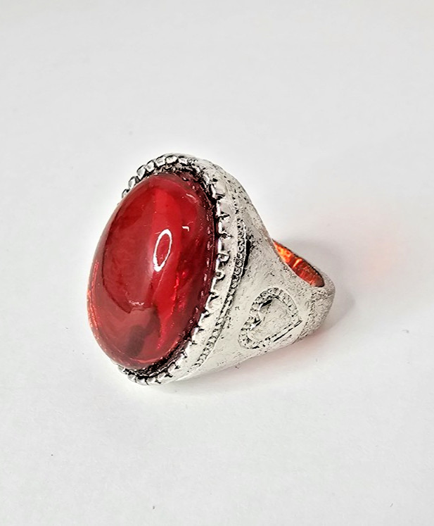 Chunky Ottoman Biker signet style goth vamp silver tone Ring Ruby red Glass