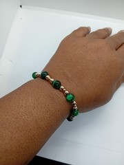 Green Tigers Eye 14K Gold Filled Stretch Bead Bracelet 8MM Wealth Healing New