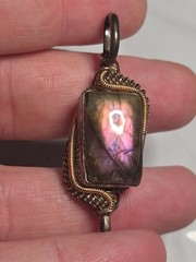 Handcrafted Sterling Silver + Copper Labradorite Wire Wrap Pendant