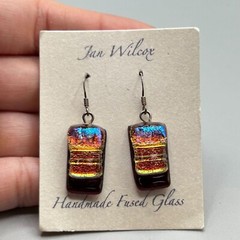 Jan Wilcox Fused Glass Earrings Handmade Sterling Silver Hooks Dangles Drops