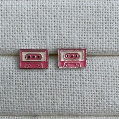 Vintage Pink Cassette Tape Stud Earrings 1980’s Costume