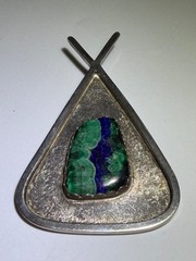 AMAZING AZURITE MALACHITE NAVAJO STERLING SILVER LARGE PENDANT SIGNED