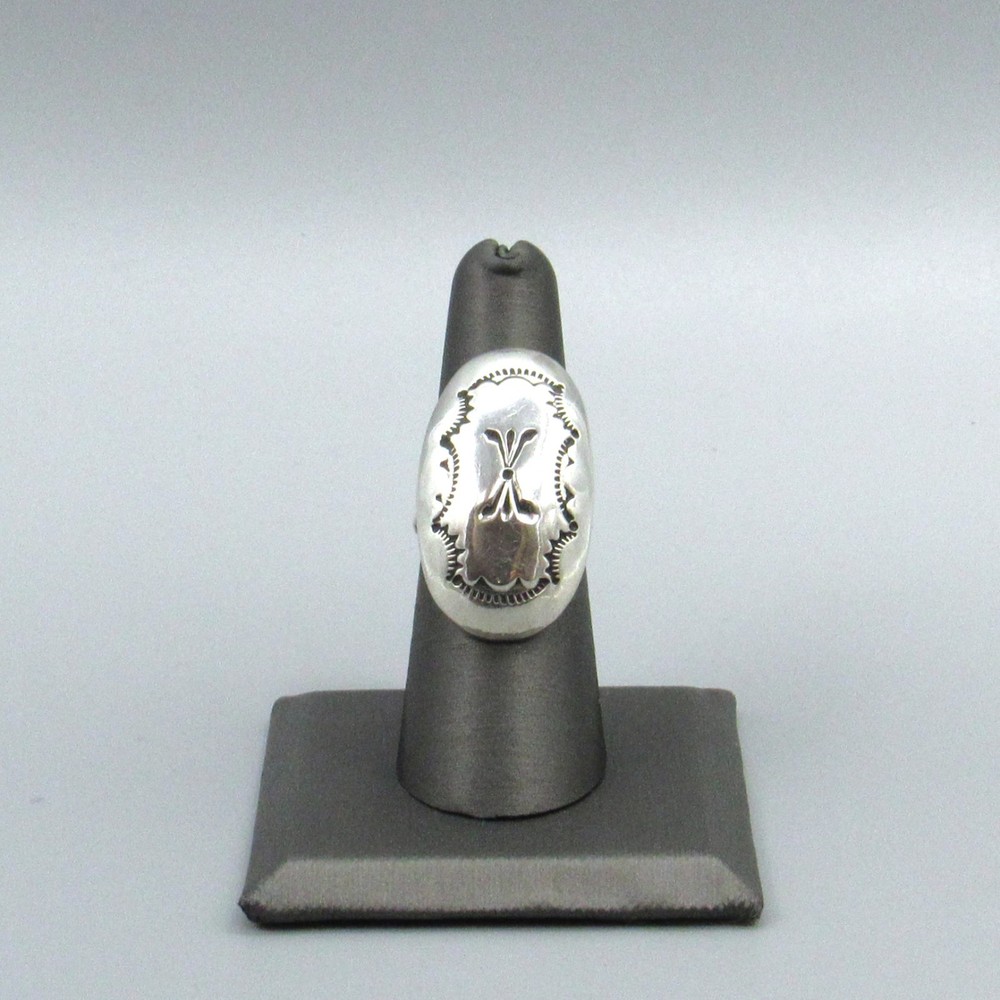 Sterling Silver Hand Stamped Oval Concho Style Ring Size 7