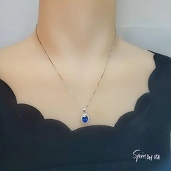 Halo Blue Sapphire Necklace – Oval 2 CT Royal Blue Gemstone Pendant – Gemstone