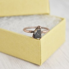 Size 6.5 Black Stone Ring, Natural Dendritic Opal, Antique Copper, Boho Jewelry