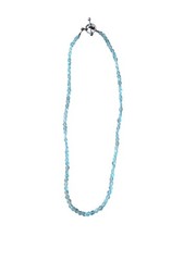 Aqua Blue Glass Beaded Necklace Toggle Clasp Minimalist Beachy Crystal Style