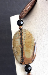 Chunky Large Vintage Picture Jasper Polished Gemstone Statement Necklace 21″