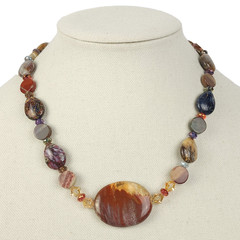 Handmade Sterling Silver Polished Brecciated Jasper Or Agate Stone Necklace 20″L