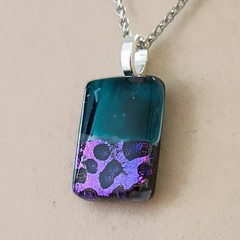Hand Crafted Dichroic Fused Glass Pendant Necklace W/ Chain #1867