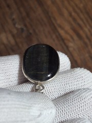 925 Sterling Silver Hawk’s Eye (Blue Tiger Eye) Pendant Necklace