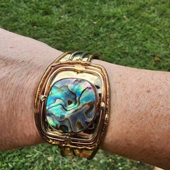Beautiful Abalone Gemstone Copper Colored Handmade Bangle Cuff Made in India