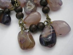 Brass Wired Tumbled AMETRINE & Other Hard Stone Quartz Healing Crystal Necklace