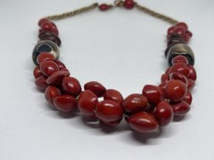 Red Botanical Seeds Polished Horn Twine Cord Copper Hook Clasp Island Bliss 16”